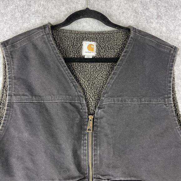 Carhartt Vest Mens 2XL Black Sherpa Lined Duck Canvas V26 Workwear Rugged - Picture 2 of 14